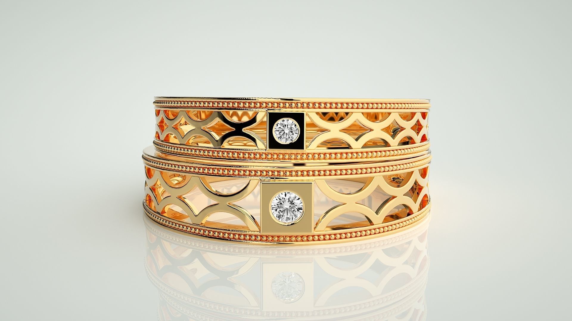 Solitaire Couple Band Ring 3dm stl render detail 3D print model_10