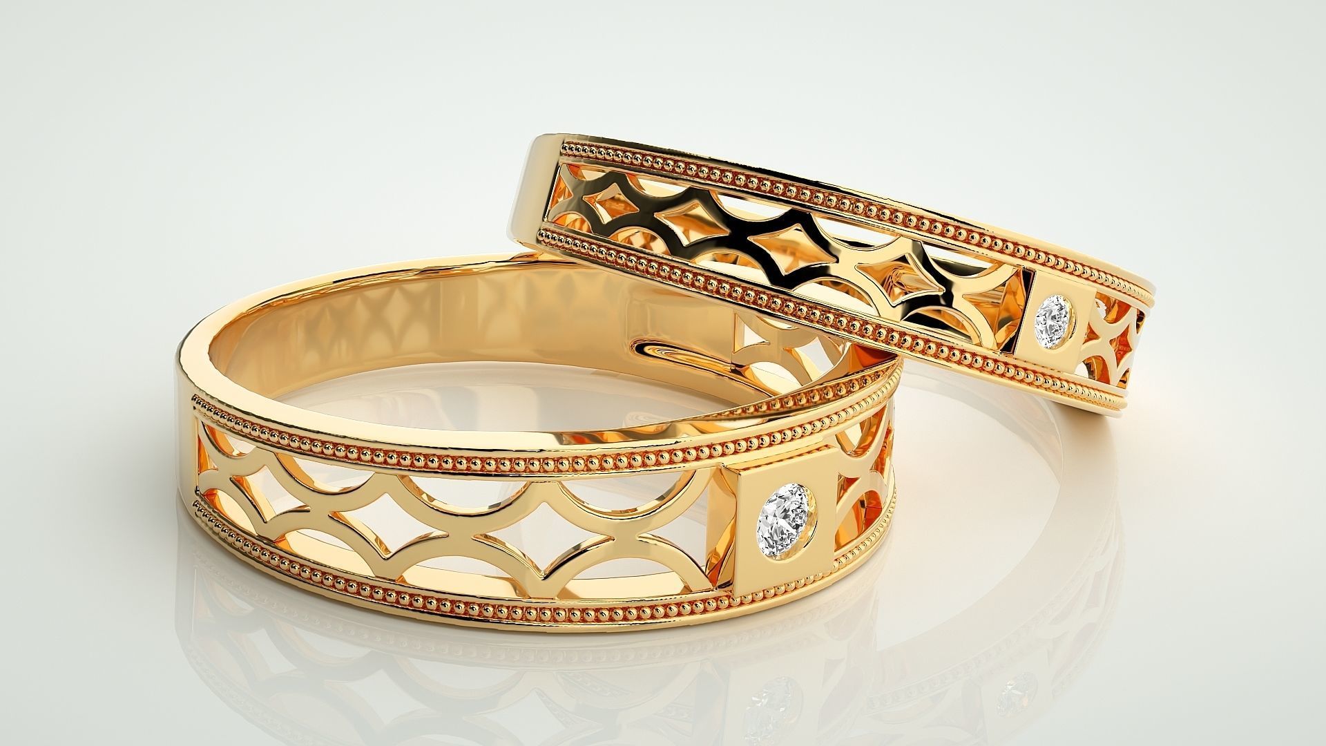 Solitaire Couple Band Ring 3dm stl render detail 3D print model_9