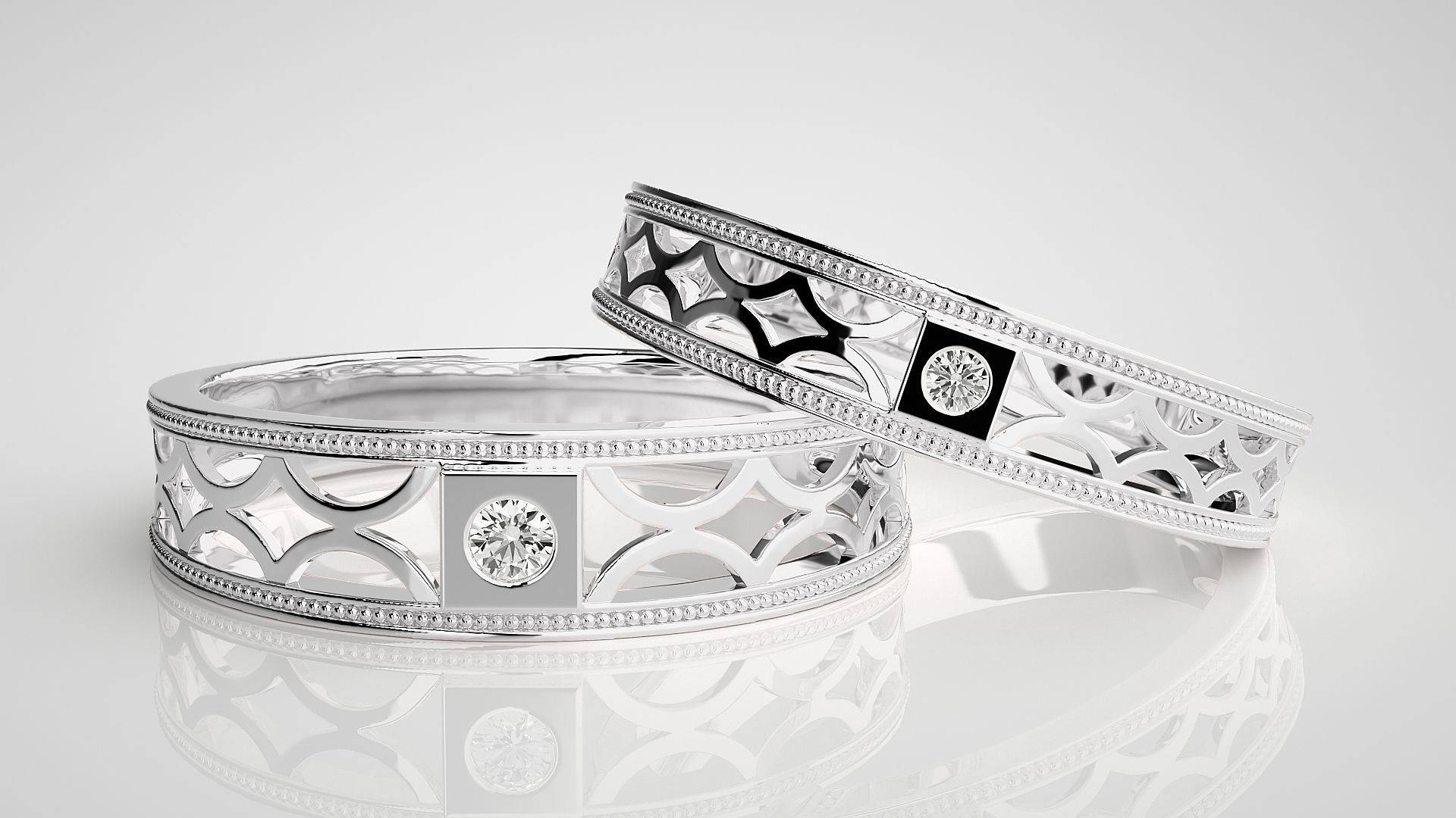 Solitaire Couple Band Ring 3dm stl render detail 3D print model_4