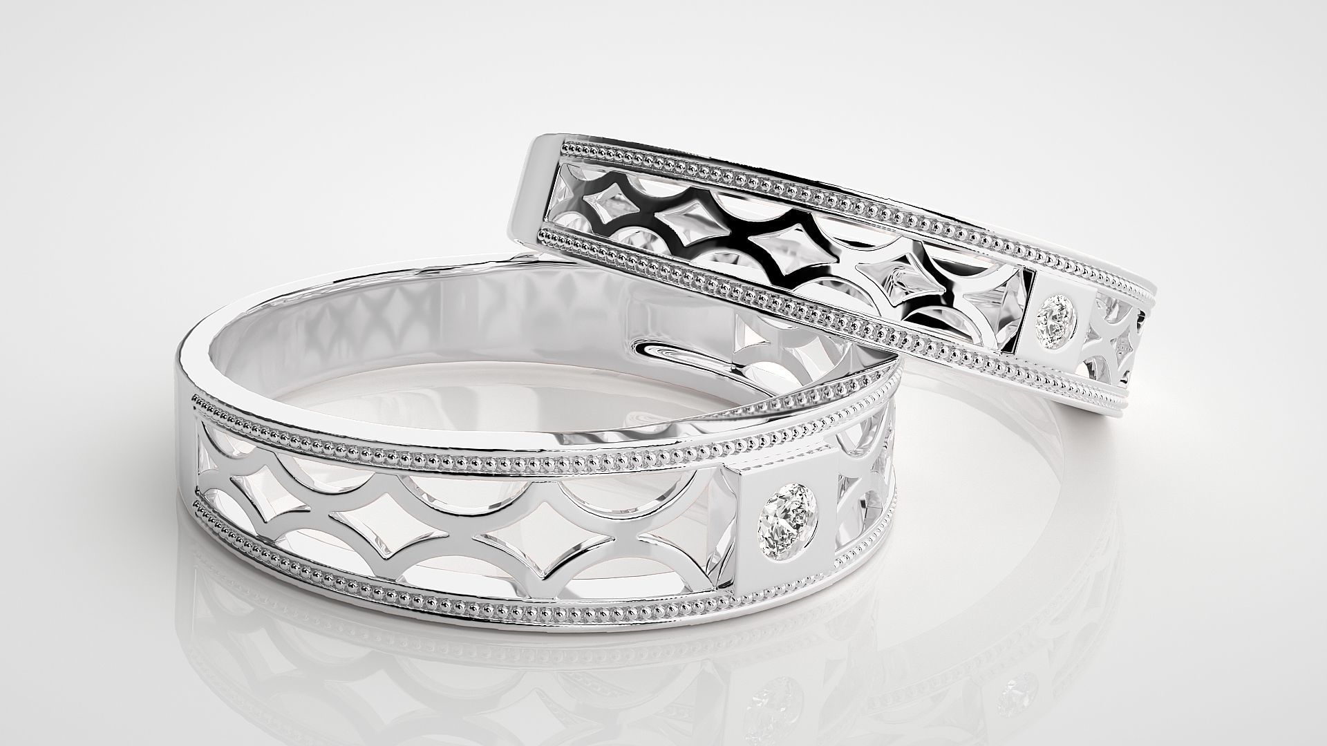 Solitaire Couple Band Ring 3dm stl render detail 3D print model_5