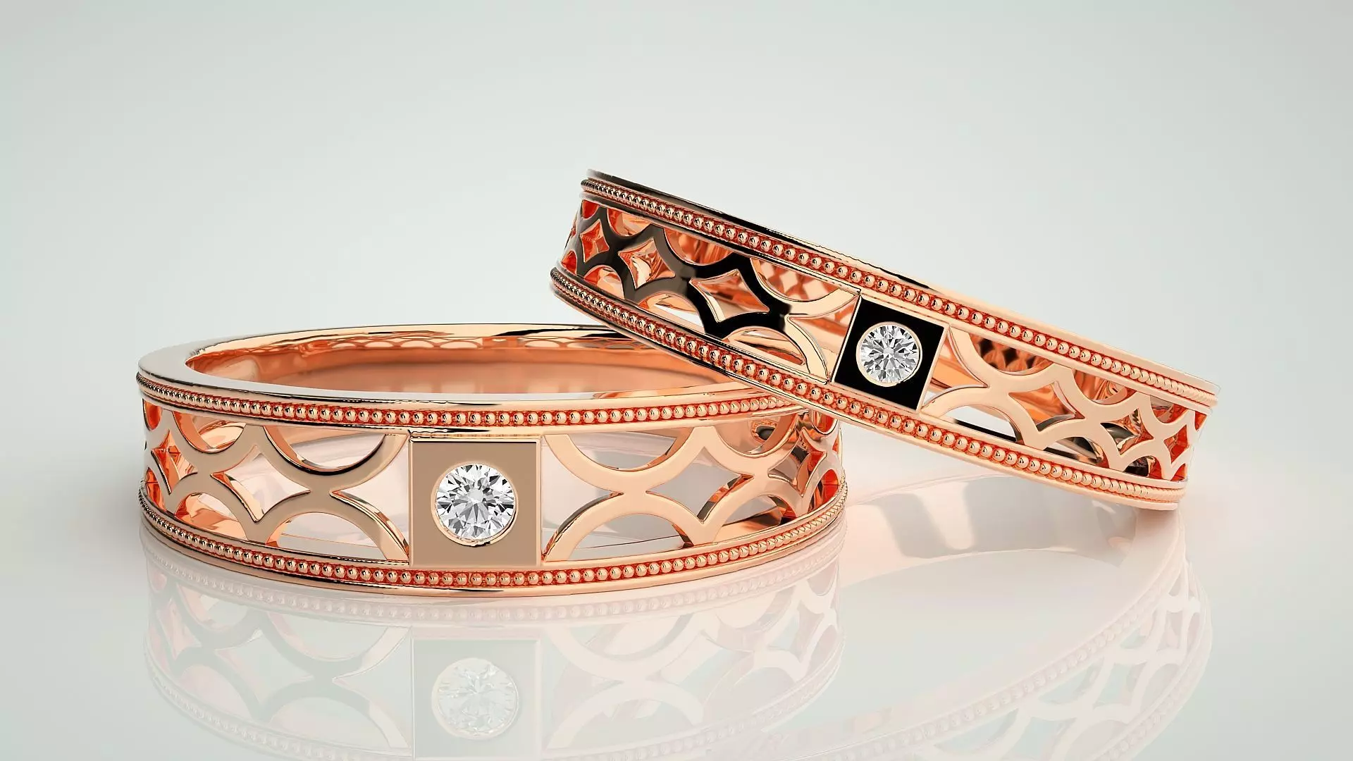 Solitaire Couple Band Ring 3dm stl render detail 3D print model_0