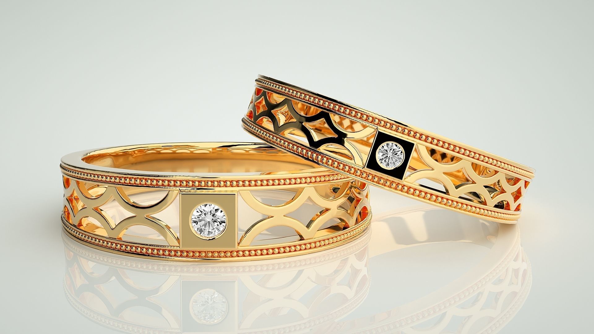 Solitaire Couple Band Ring 3dm stl render detail 3D print model_8