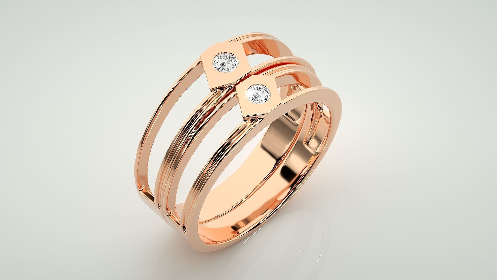 Geometric Two line Solitaire Couple Band Ring 3dm stl render 3D print model_3