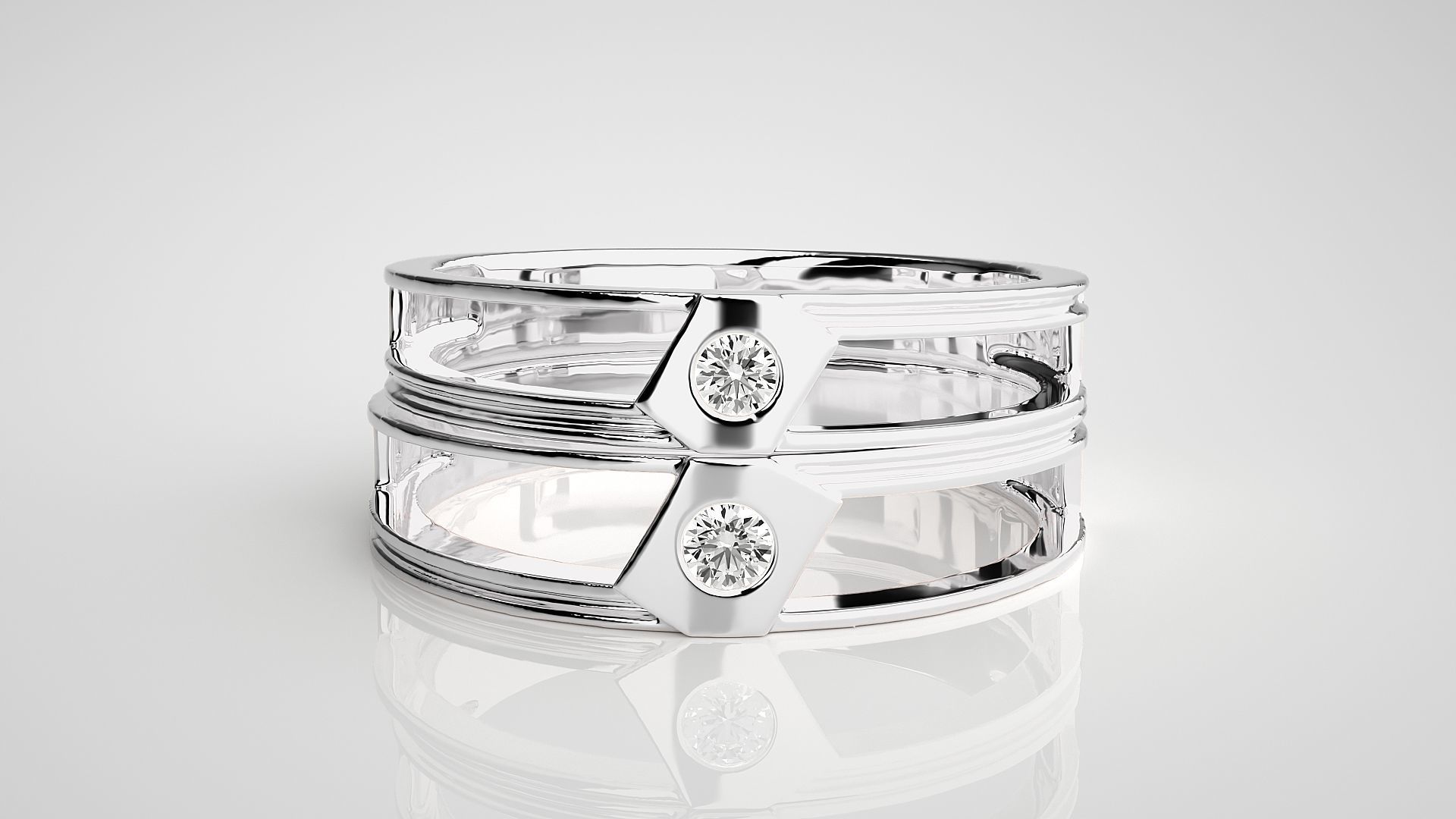 Geometric Two line Solitaire Couple Band Ring 3dm stl render 3D print model_6