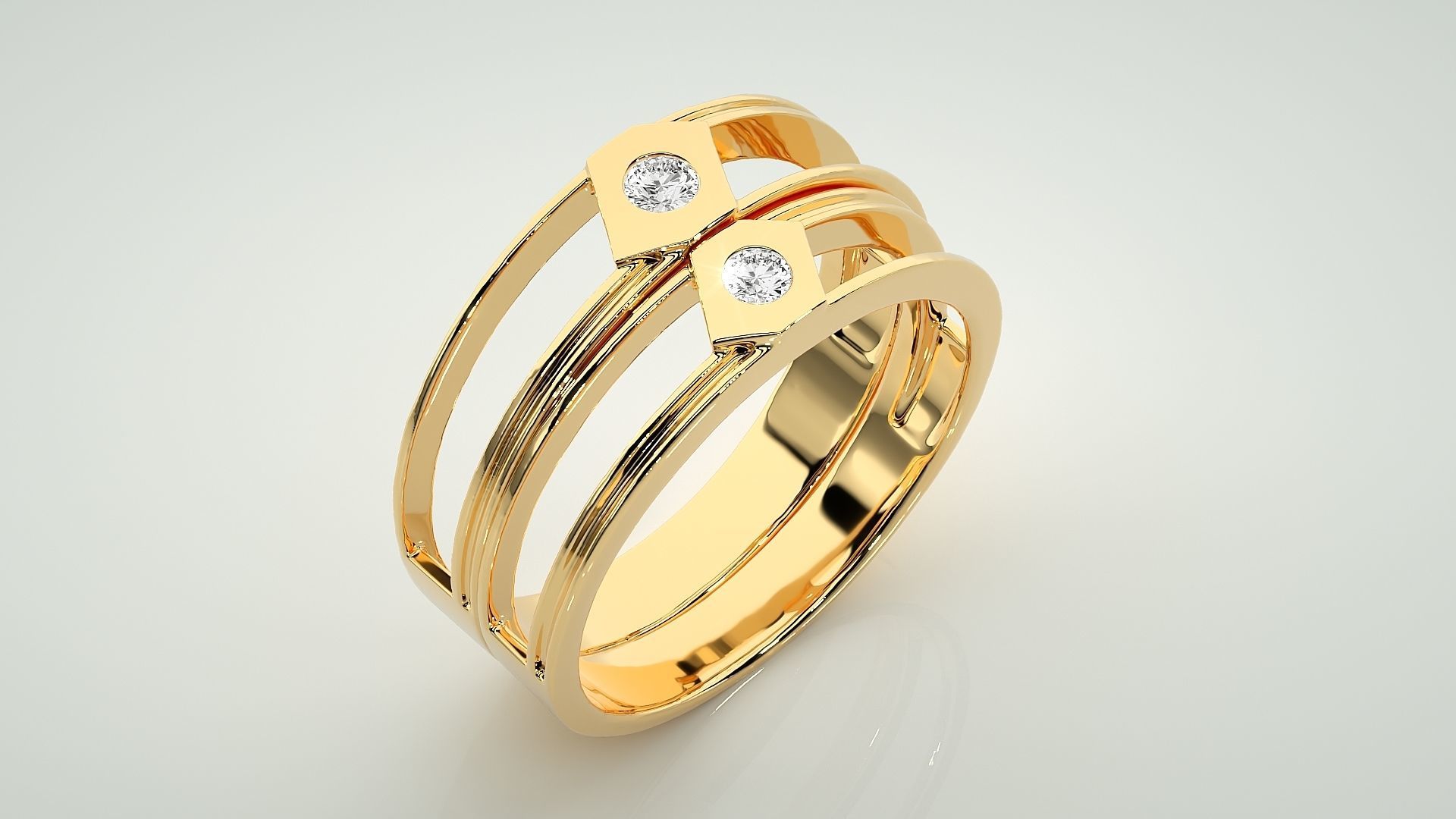 Geometric Two line Solitaire Couple Band Ring 3dm stl render 3D print model_11