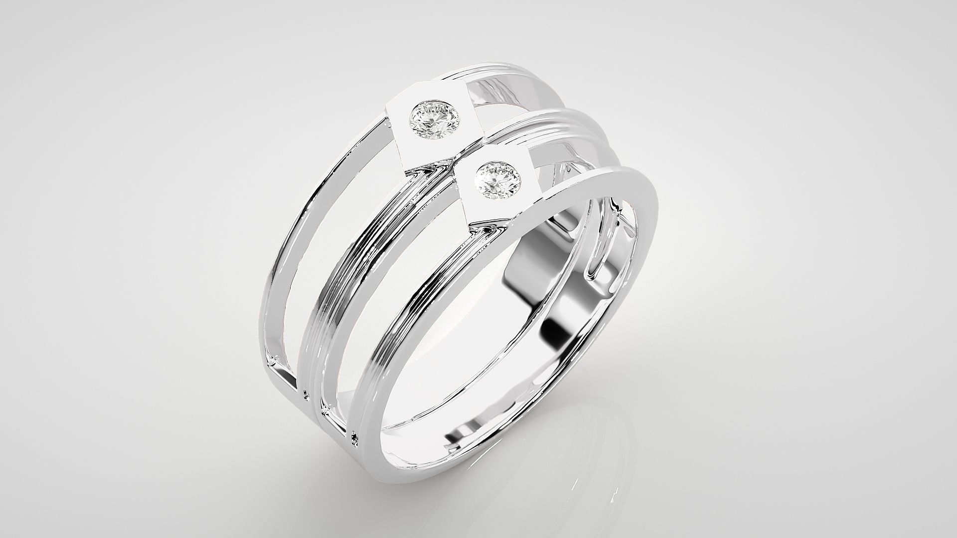 Geometric Two line Solitaire Couple Band Ring 3dm stl render 3D print model_7
