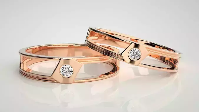 Geometric Two line Solitaire Couple Band Ring 3dm stl render 3D print model Geometric Two line Solitaire Couple Band Ring 3dm stl render 3D print model