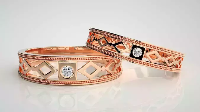 Solitaire Couple Band Ring 3dm stl render detail