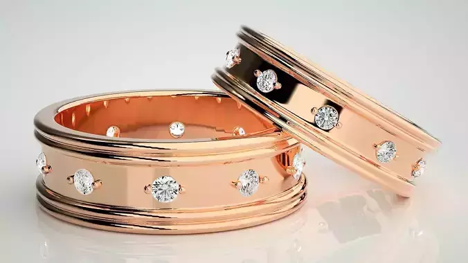 Thick Eternity Couple Band Ring 3dm stl render detail