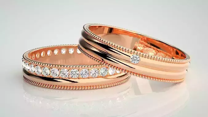 Eternity Couple Band Ring 3dm stl render detail