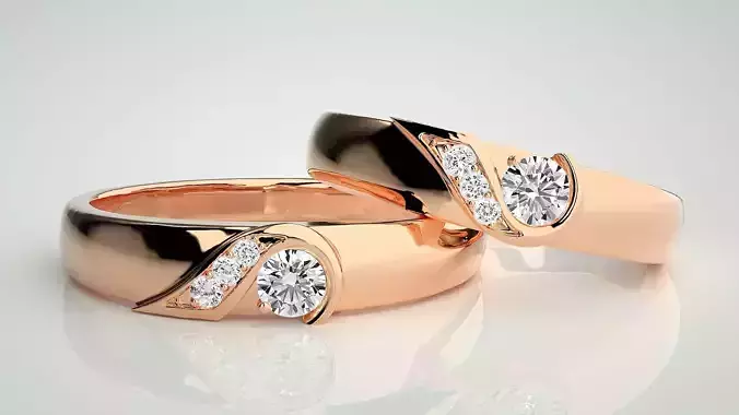 Solitaire Couple Band Ring 3dm stl render detail