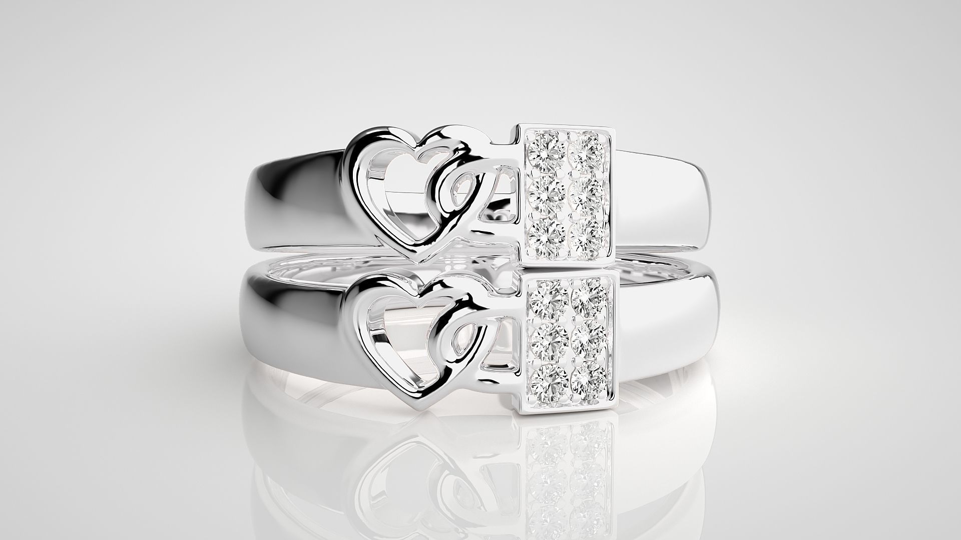 Heart Love Lock Couple Band Ring 3dm stl render detail 3D print model_7