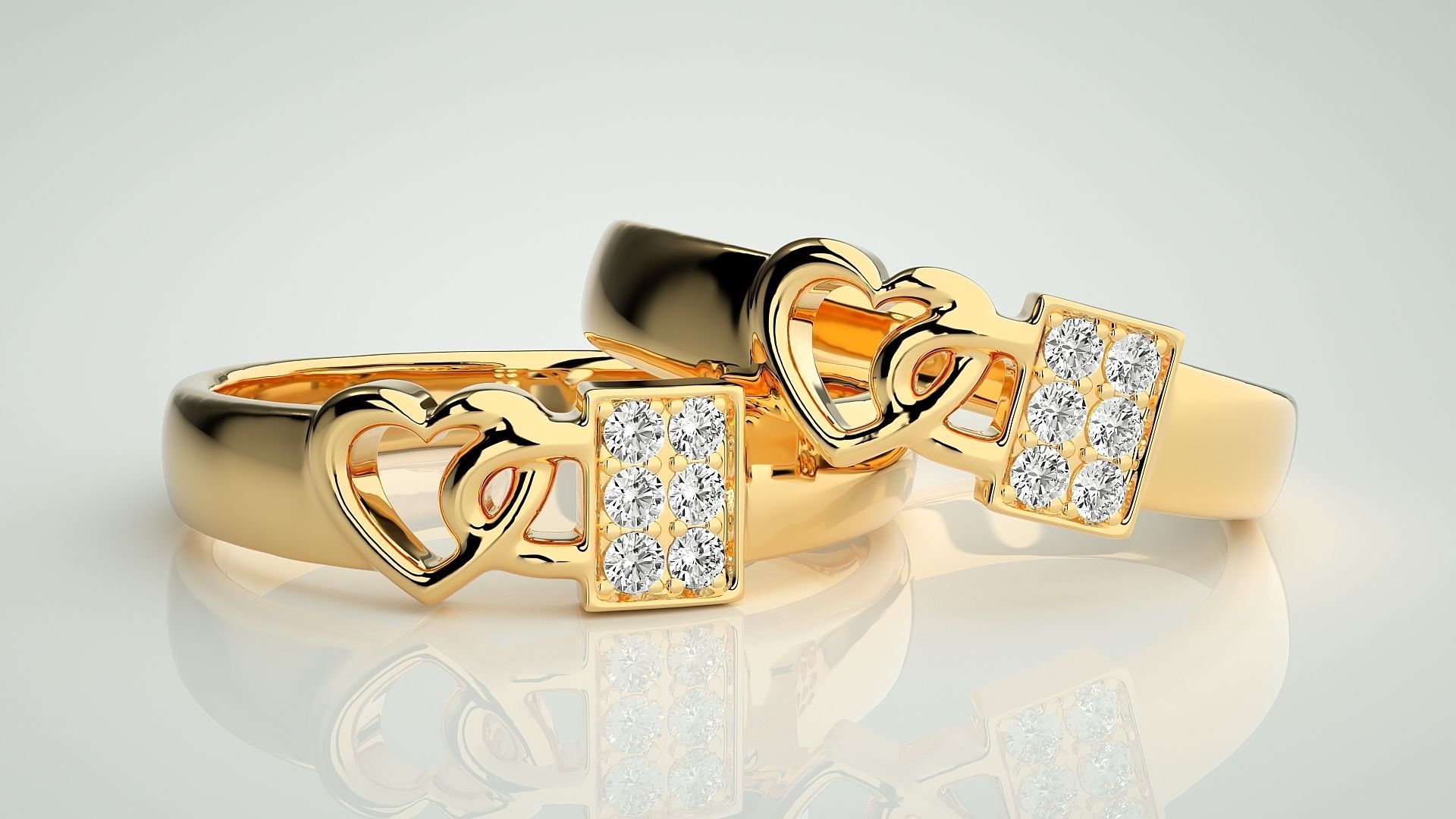 Heart Love Lock Couple Band Ring 3dm stl render detail 3D print model_9