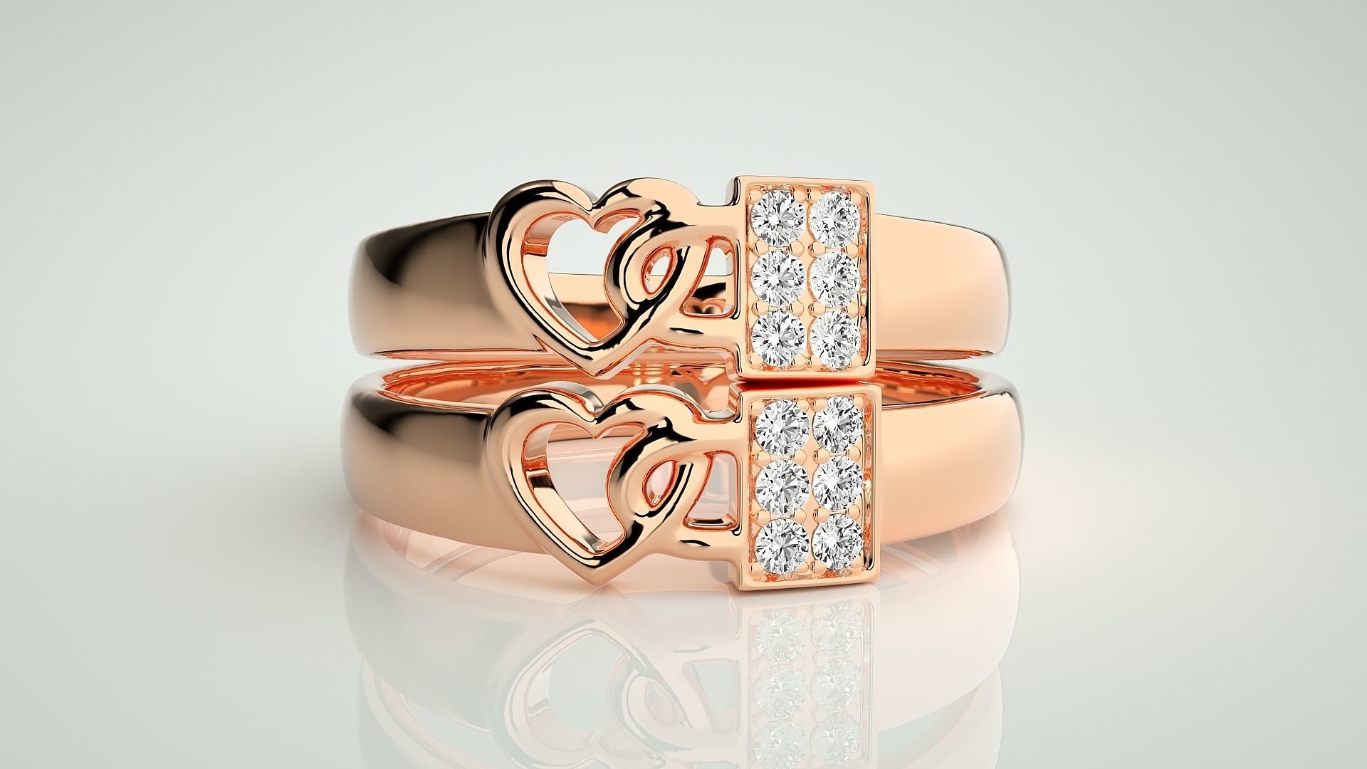 Heart Love Lock Couple Band Ring 3dm stl render detail 3D print model_2