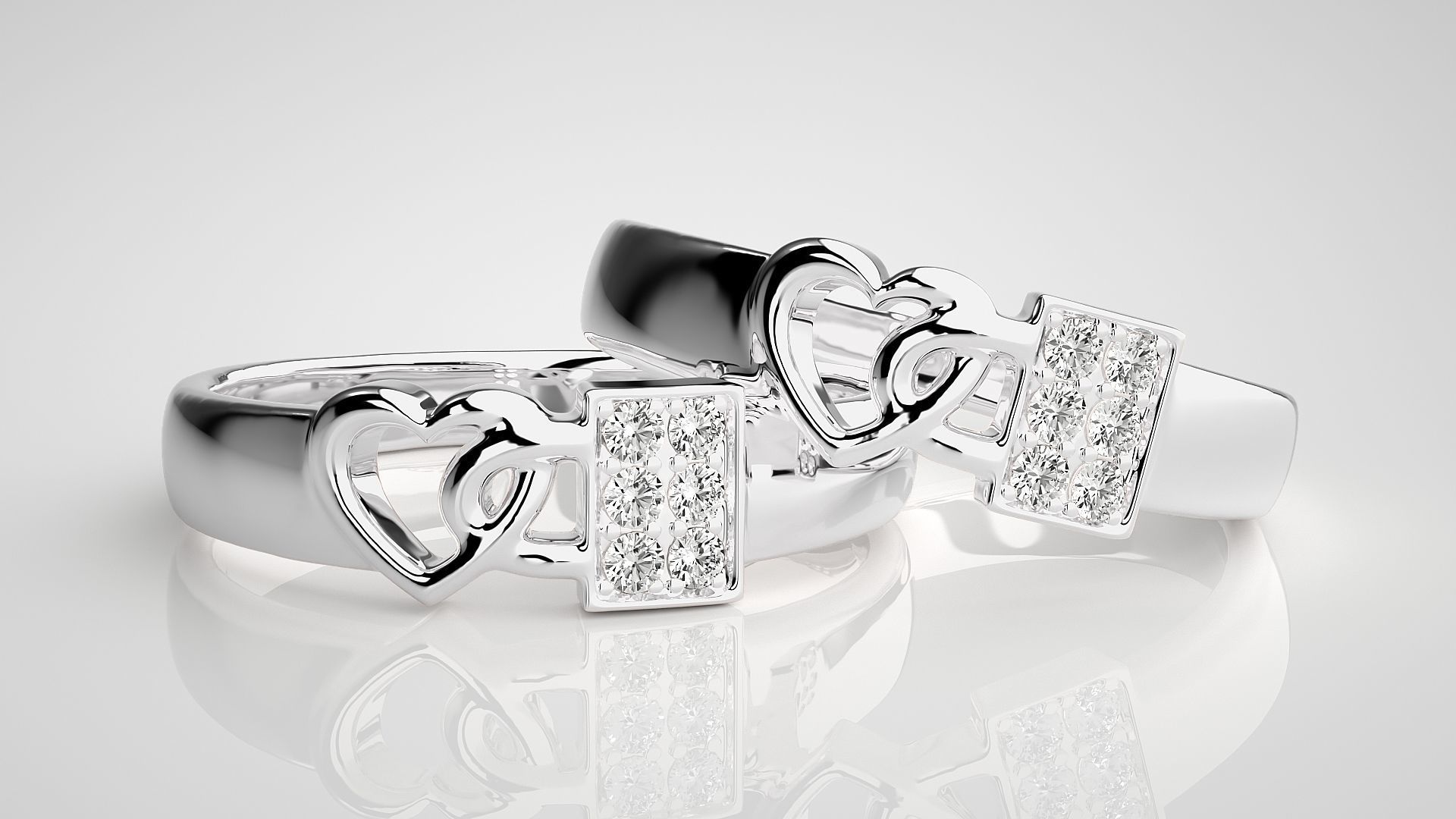 Heart Love Lock Couple Band Ring 3dm stl render detail 3D print model_5