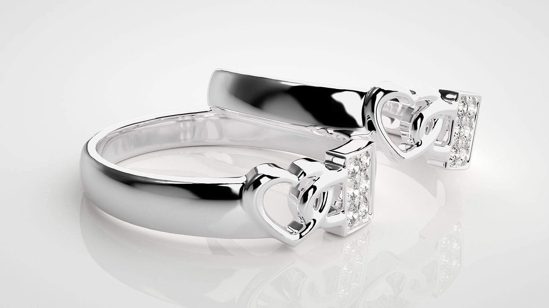 Heart Love Lock Couple Band Ring 3dm stl render detail 3D print model_6