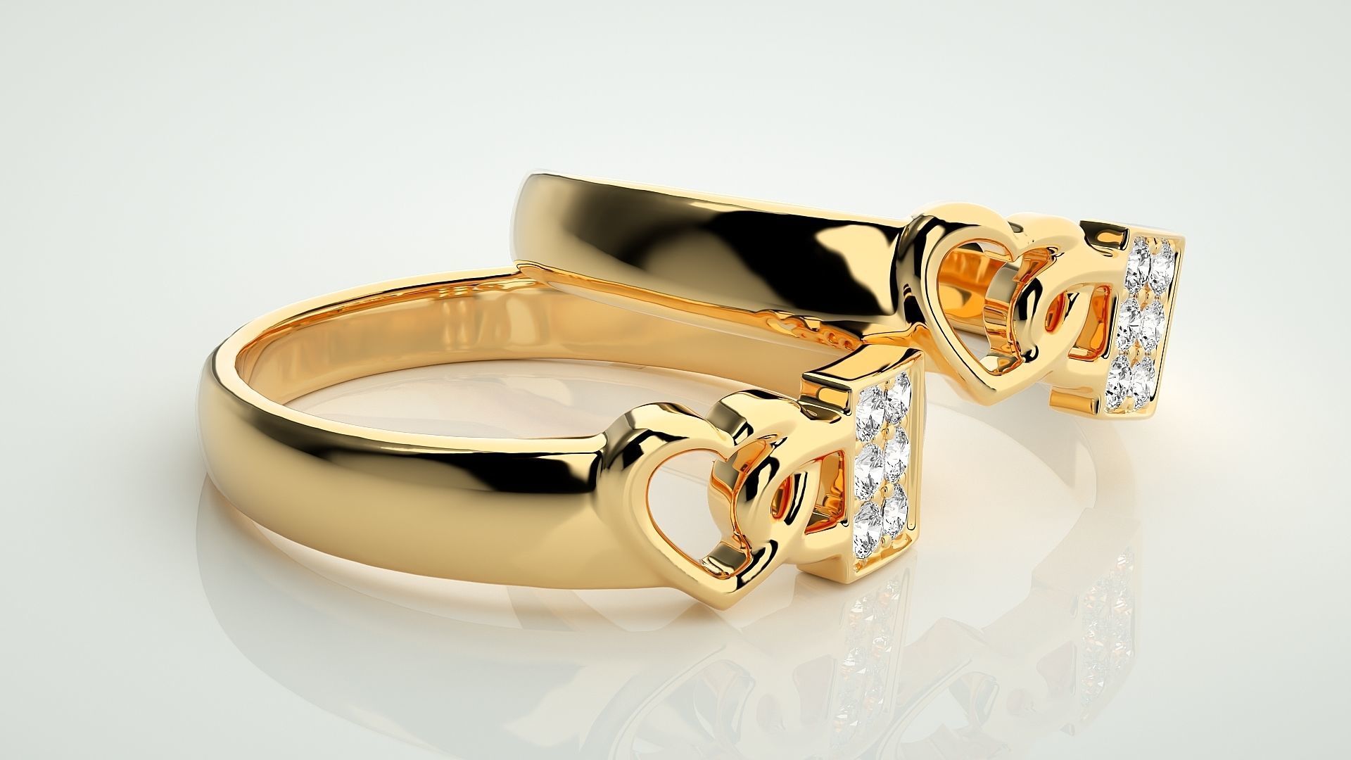 Heart Love Lock Couple Band Ring 3dm stl render detail 3D print model_10