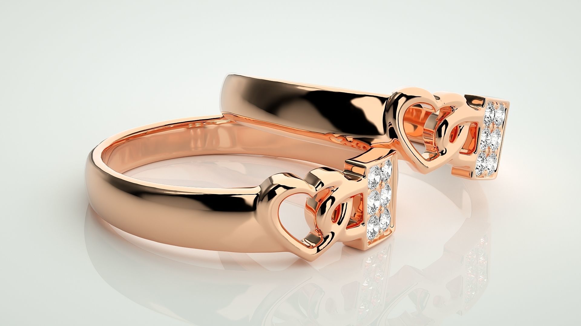 Heart Love Lock Couple Band Ring 3dm stl render detail 3D print model_1