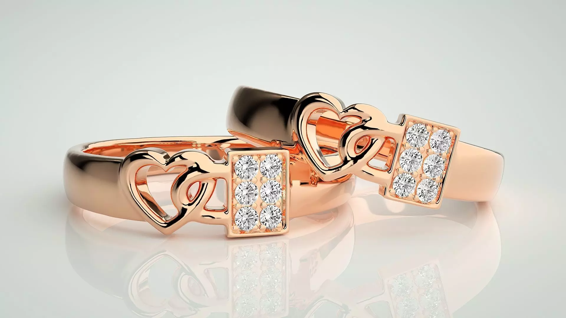 Heart Love Lock Couple Band Ring 3dm stl render detail 3D print model_0