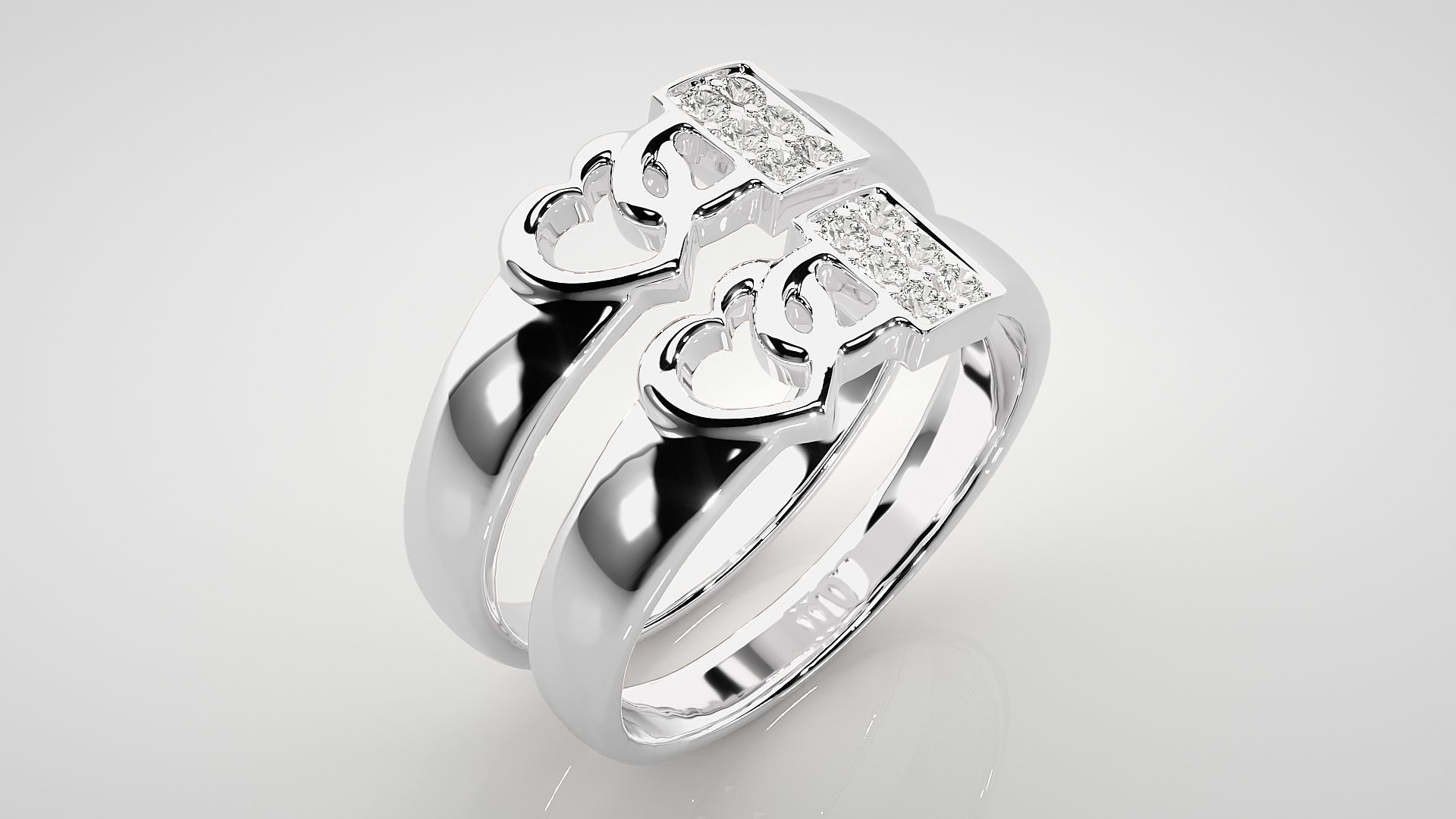 Heart Love Lock Couple Band Ring 3dm stl render detail 3D print model_8