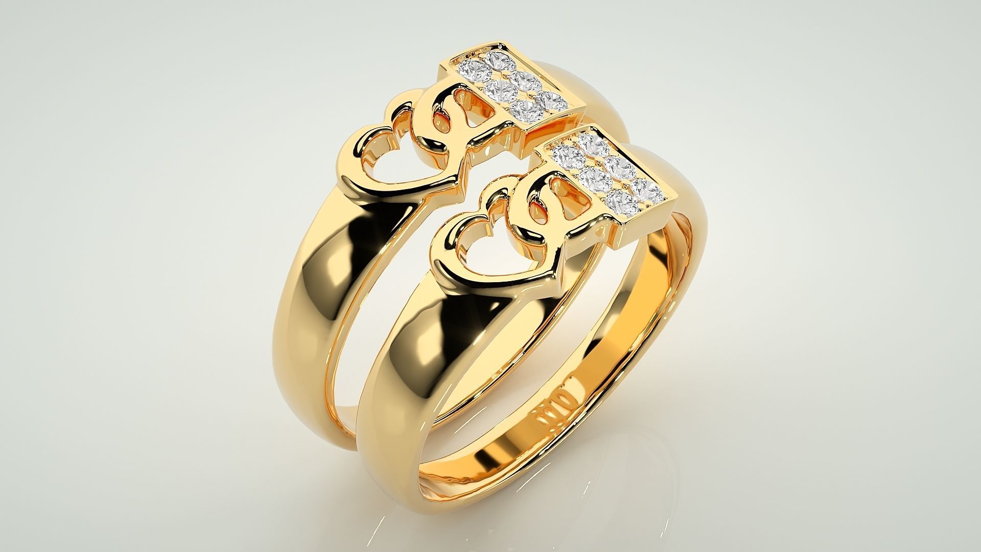 Heart Love Lock Couple Band Ring 3dm stl render detail 3D print model_12