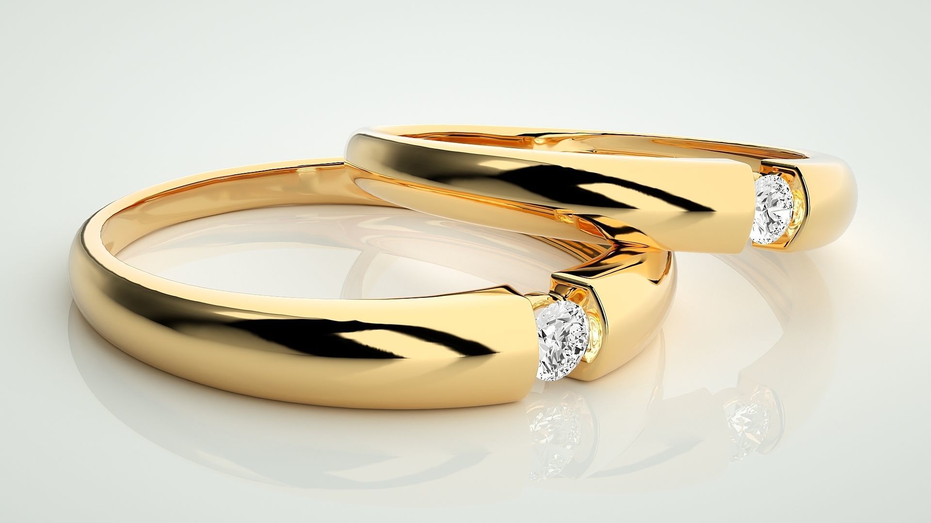 Solitaire Couple Band Ring 3dm stl render detail 3D print model_9