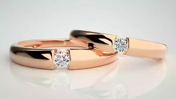 Solitaire Couple Band Ring 3dm stl render detail