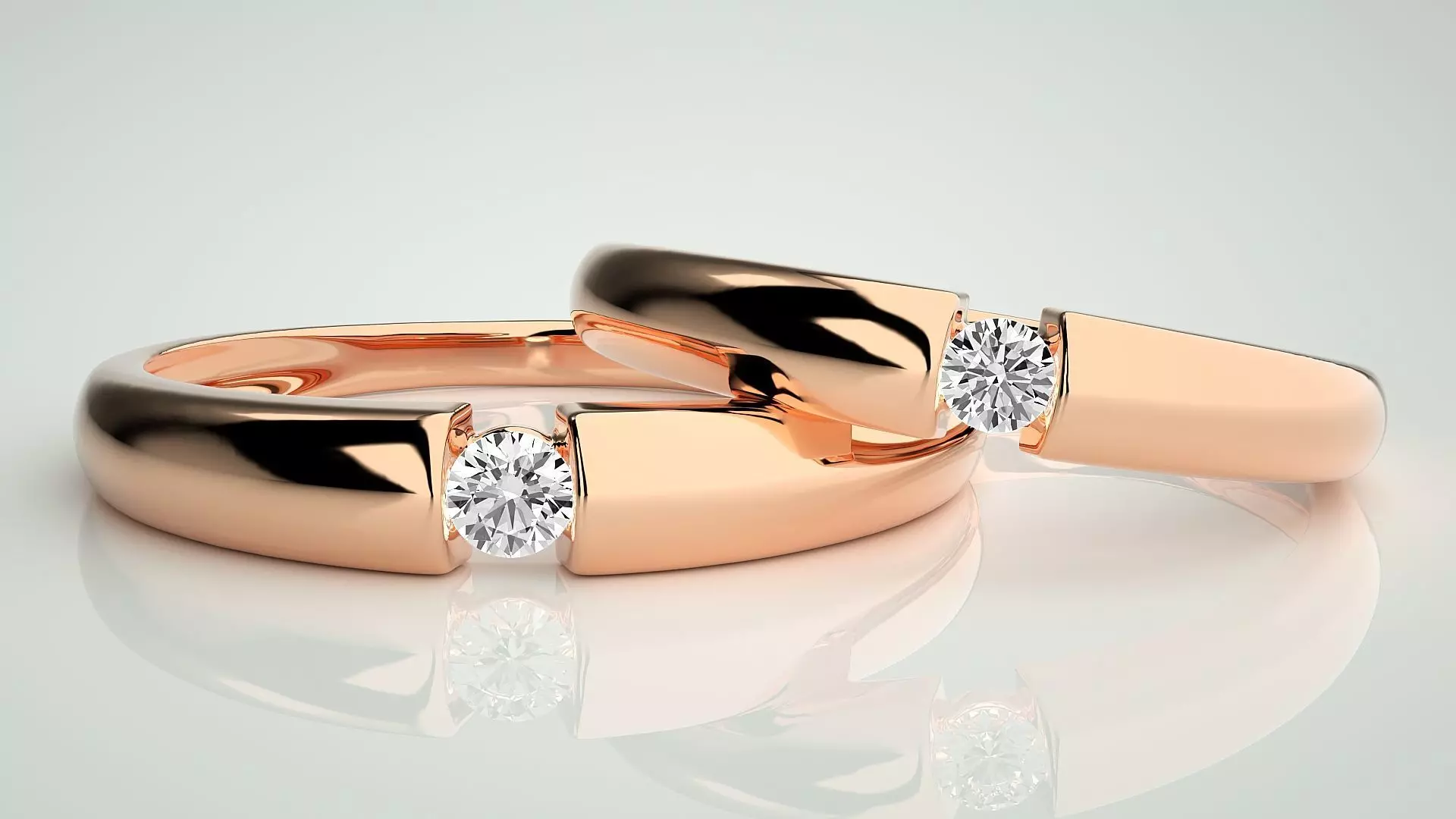 Solitaire Couple Band Ring 3dm stl render detail 3D print model_0