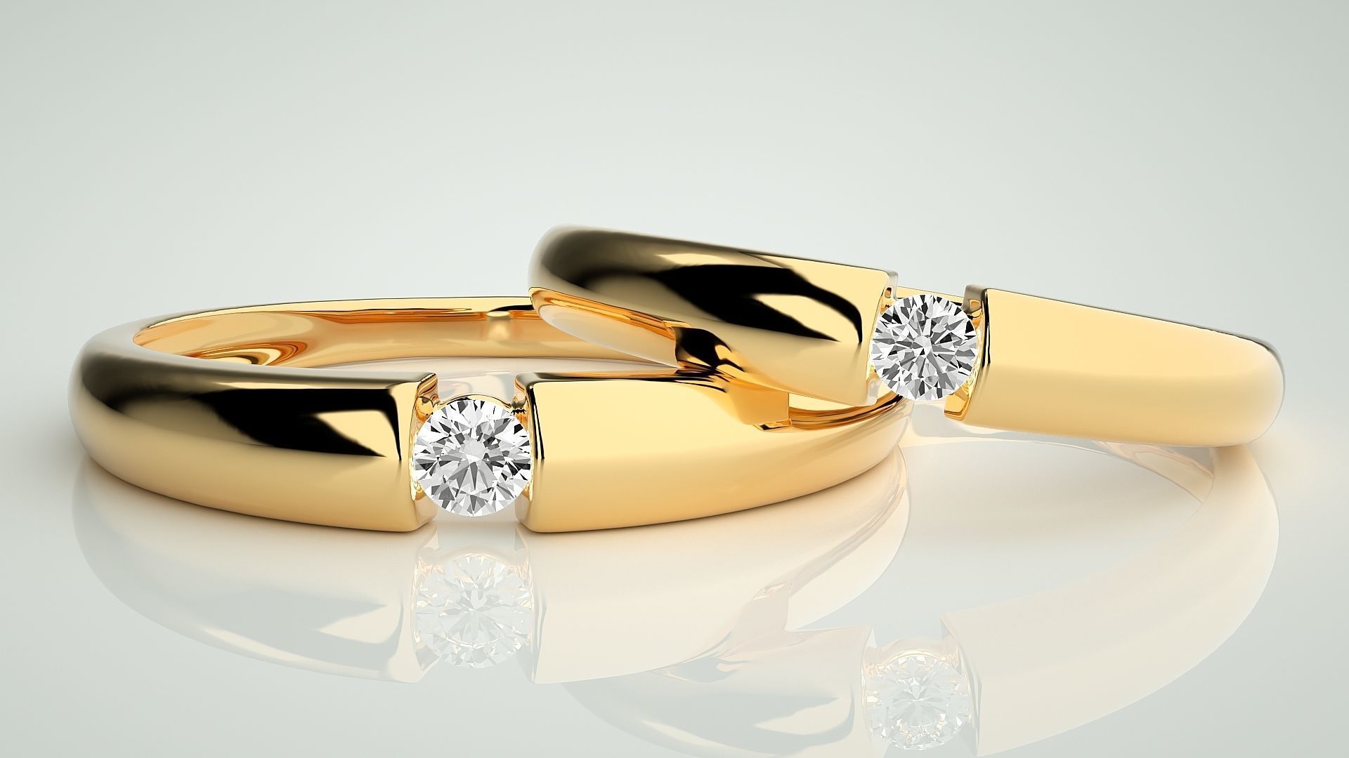 Solitaire Couple Band Ring 3dm stl render detail 3D print model_8