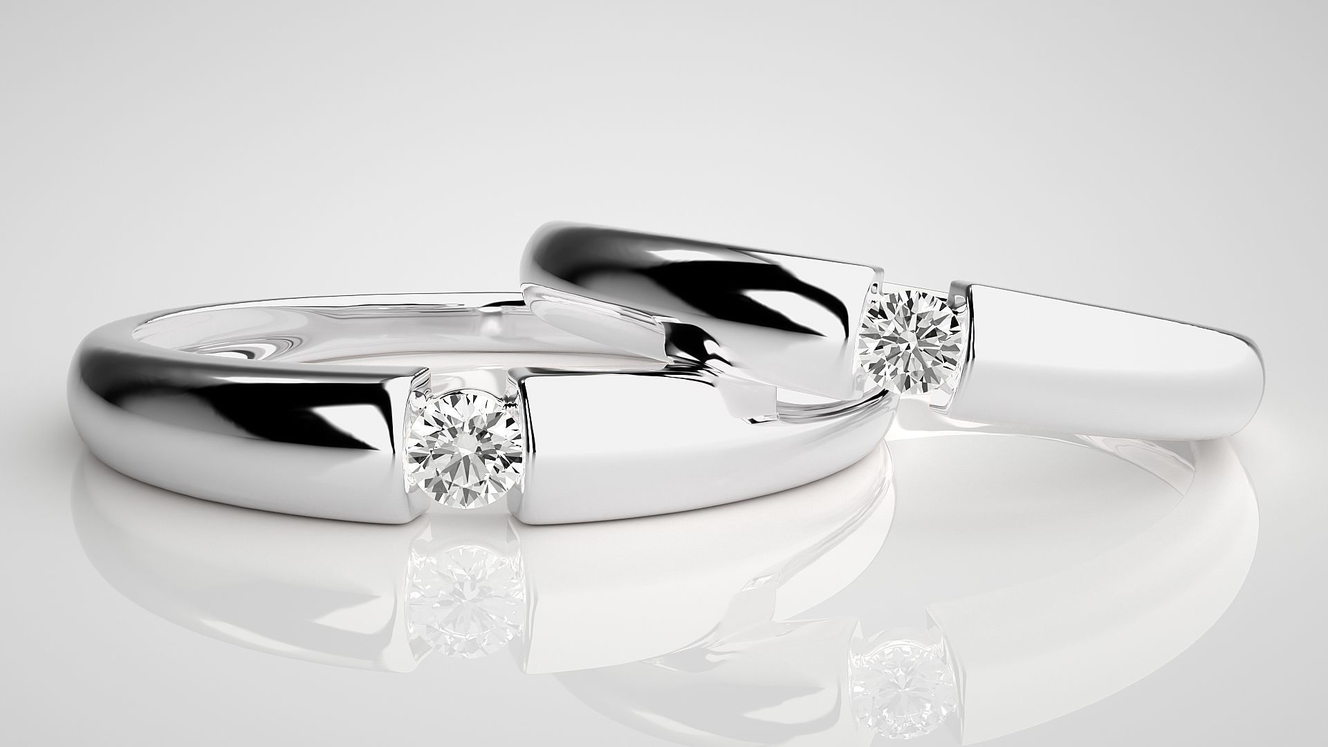 Solitaire Couple Band Ring 3dm stl render detail 3D print model_4