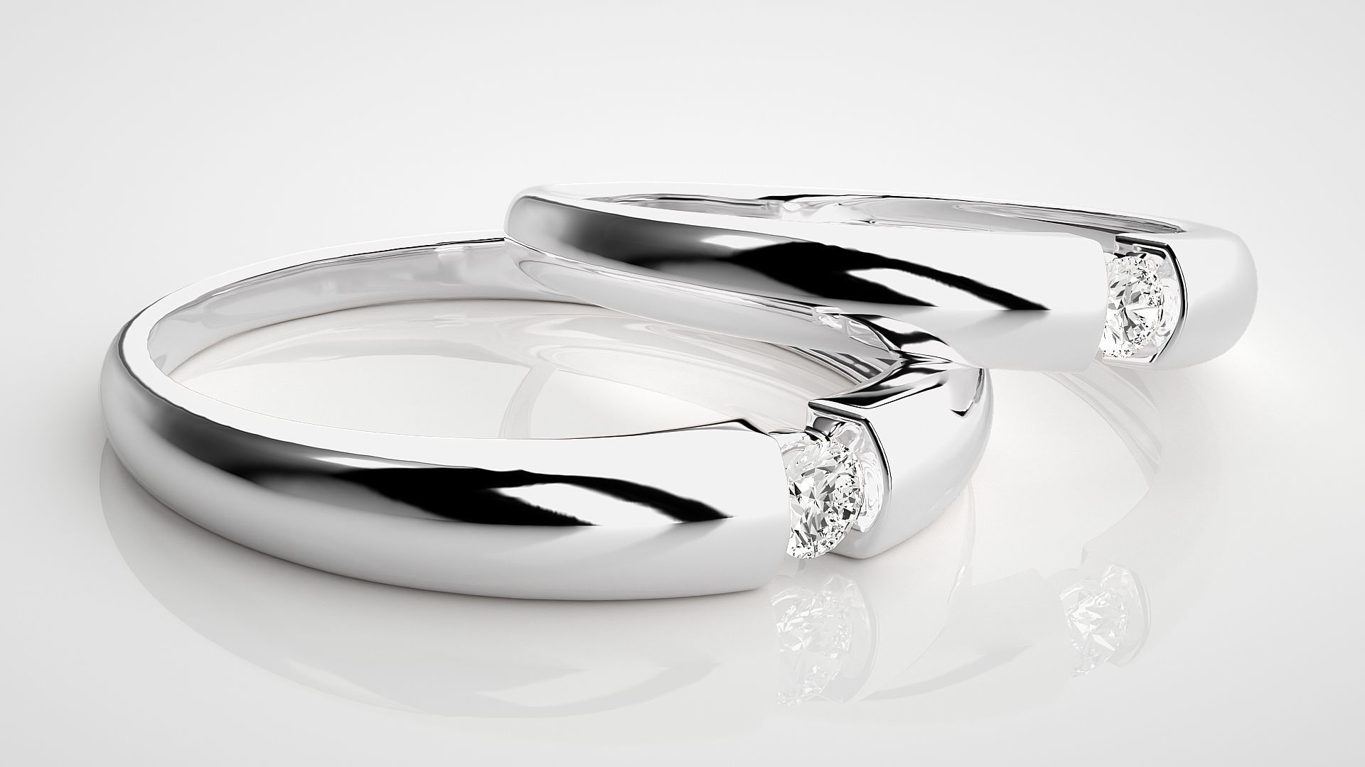 Solitaire Couple Band Ring 3dm stl render detail 3D print model_5