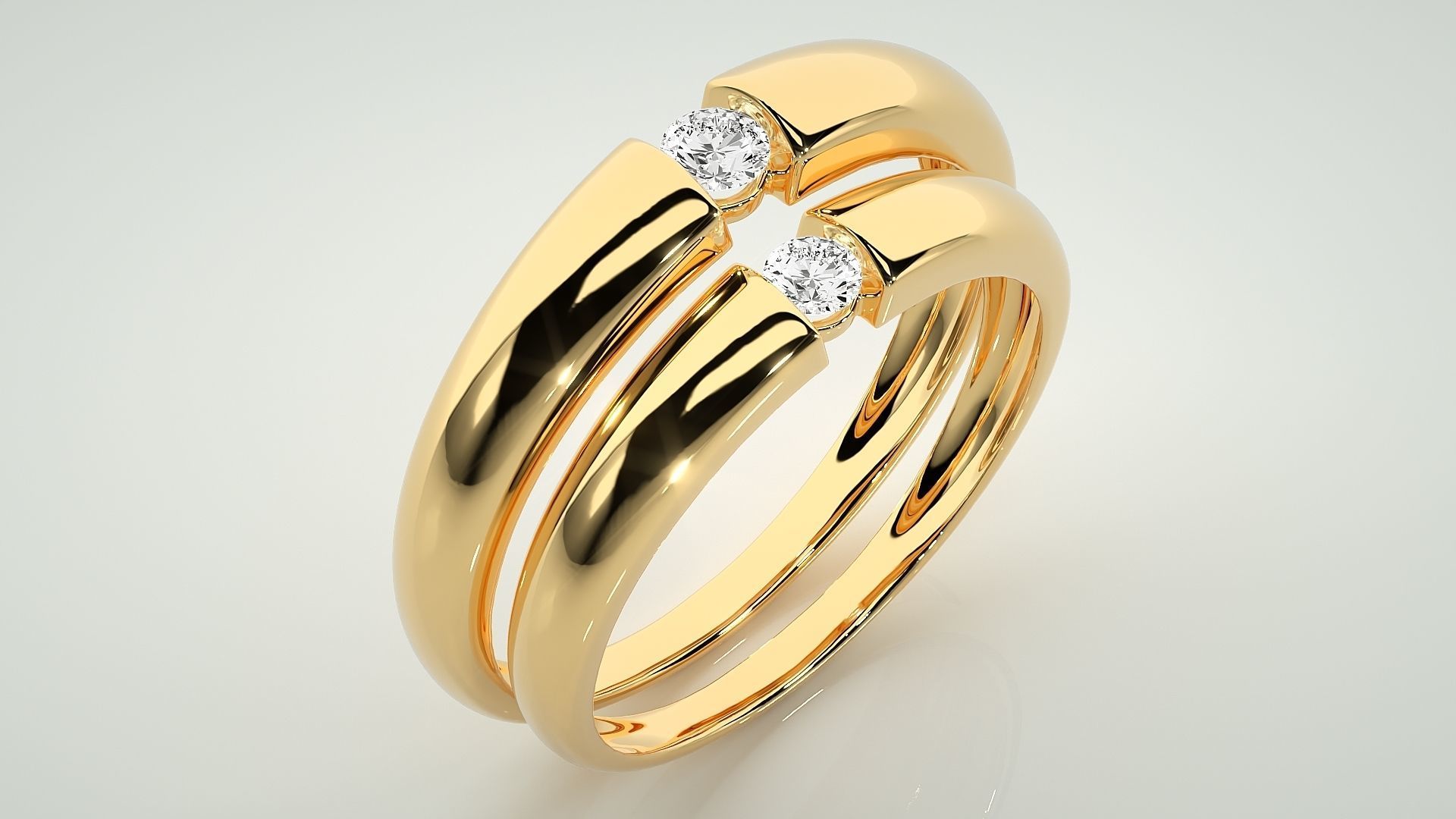 Solitaire Couple Band Ring 3dm stl render detail 3D print model_11