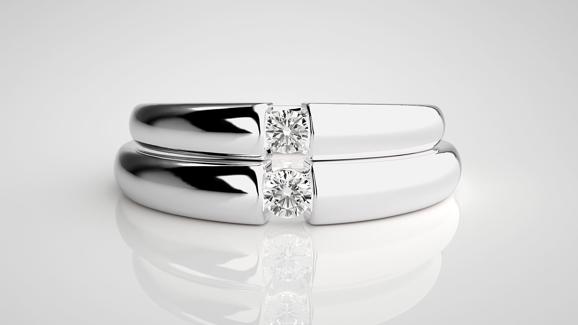 Solitaire Couple Band Ring 3dm stl render detail 3D print model_6
