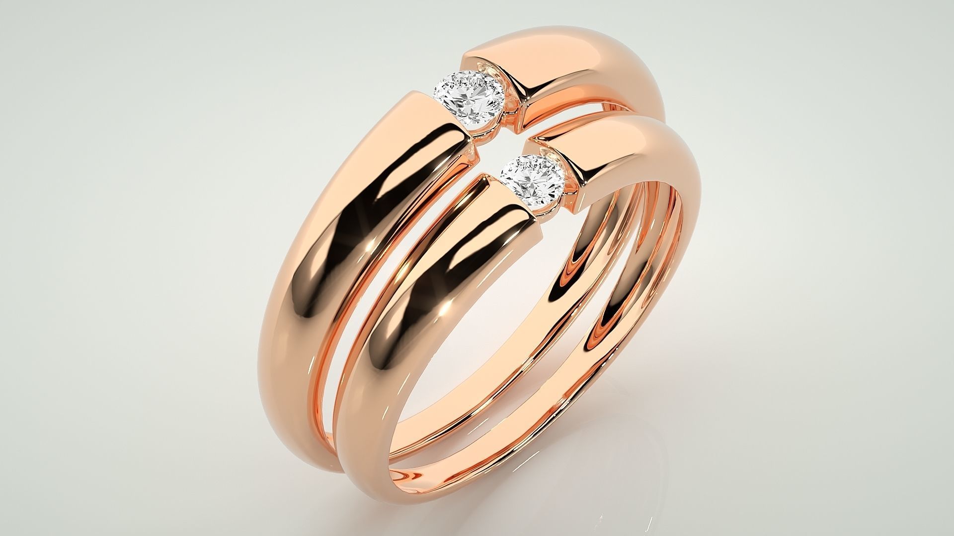 Solitaire Couple Band Ring 3dm stl render detail 3D print model_3