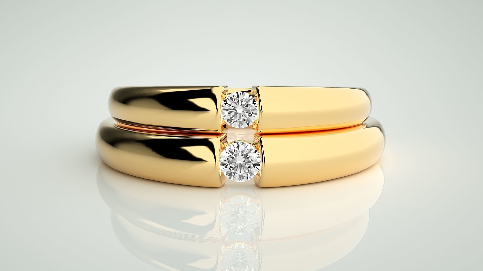 Solitaire Couple Band Ring 3dm stl render detail 3D print model_10