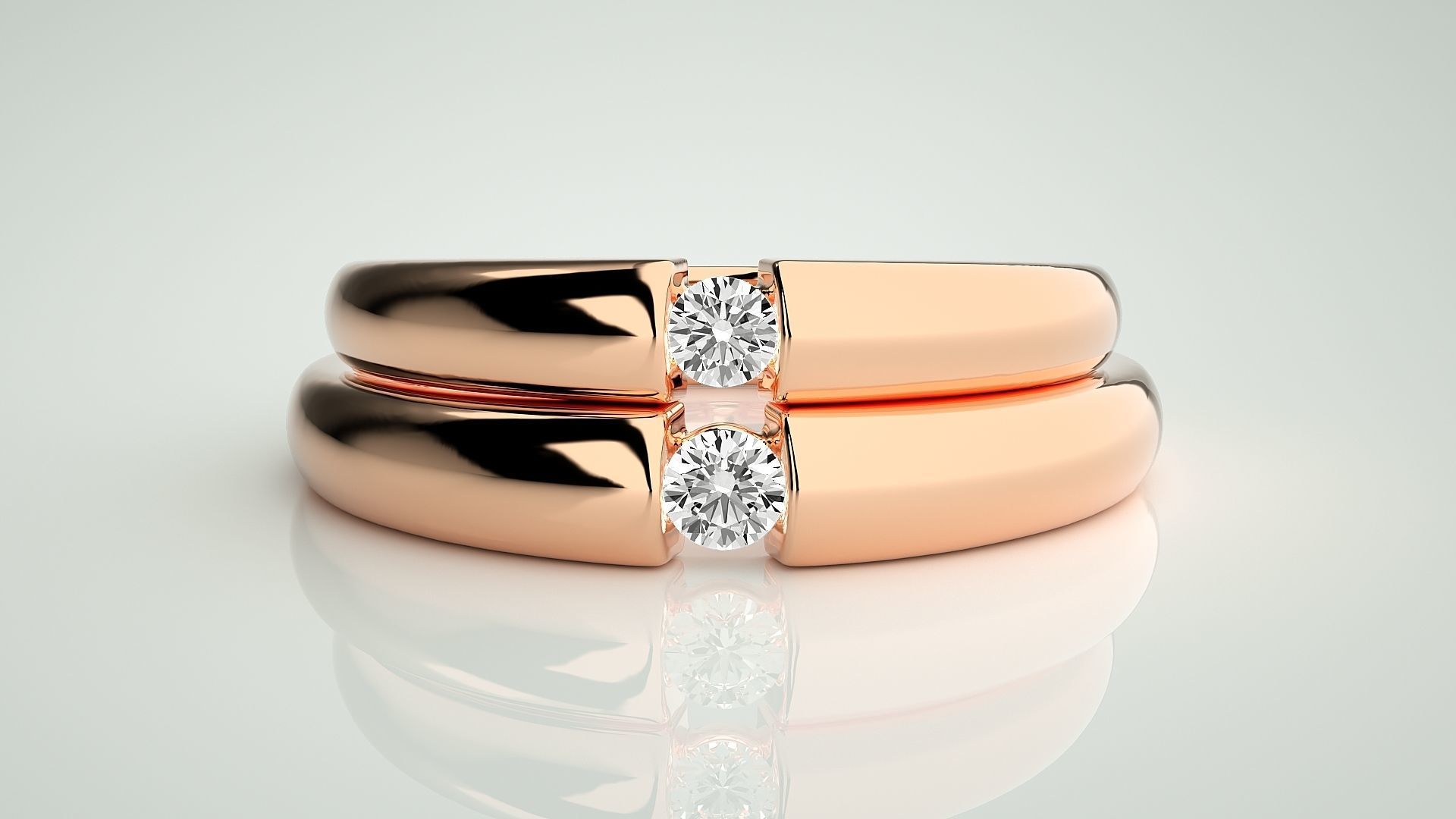 Solitaire Couple Band Ring 3dm stl render detail 3D print model_2