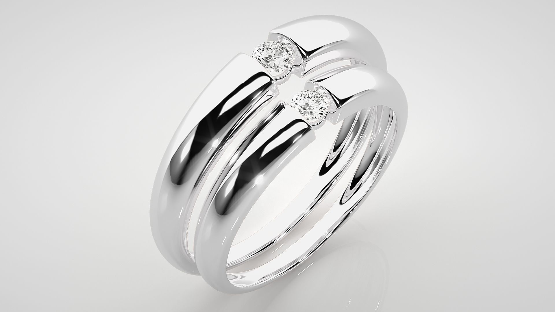 Solitaire Couple Band Ring 3dm stl render detail 3D print model_7