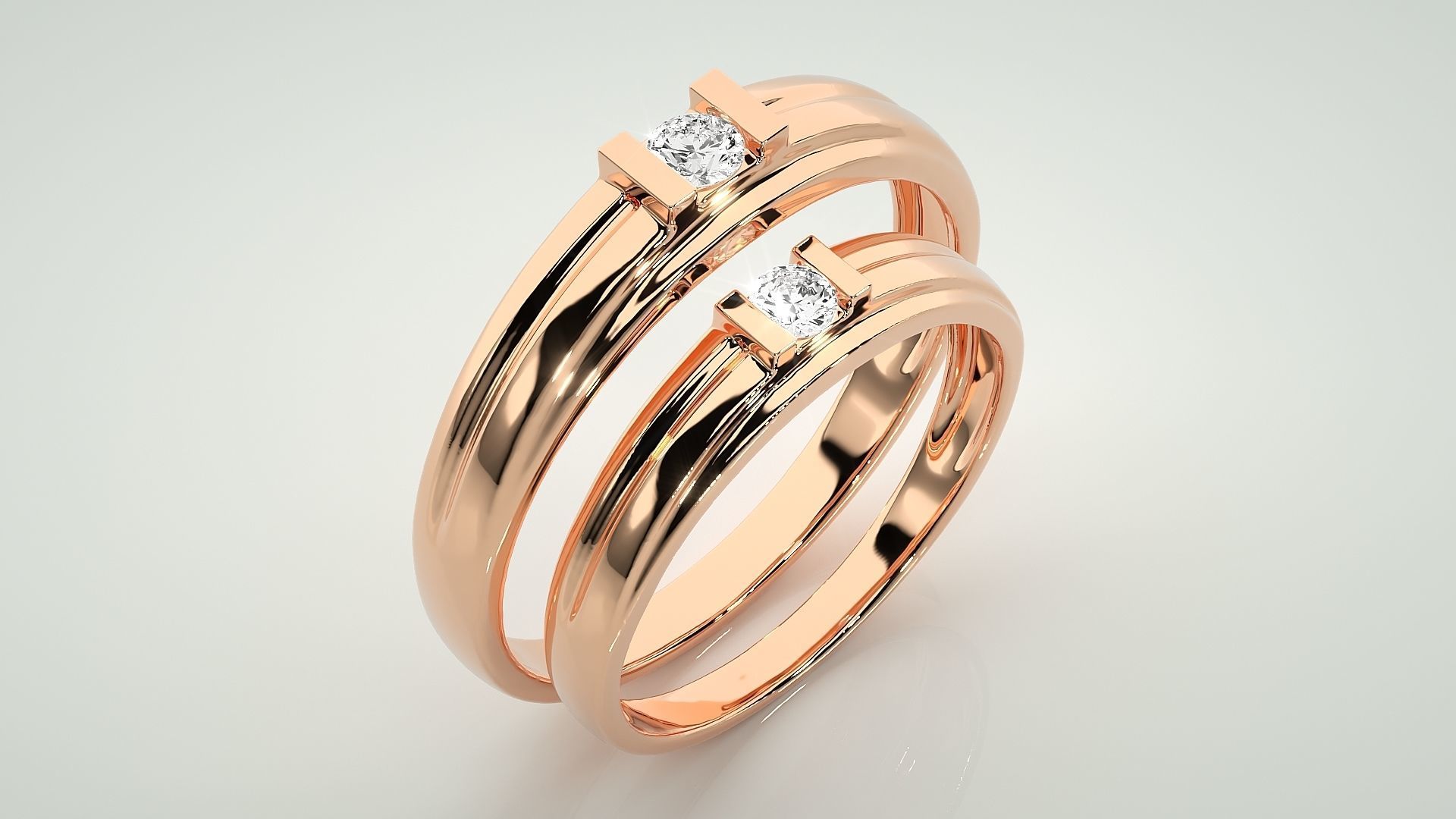 Solitaire Couple Band Ring 3dm stl render detail 3D print model_3