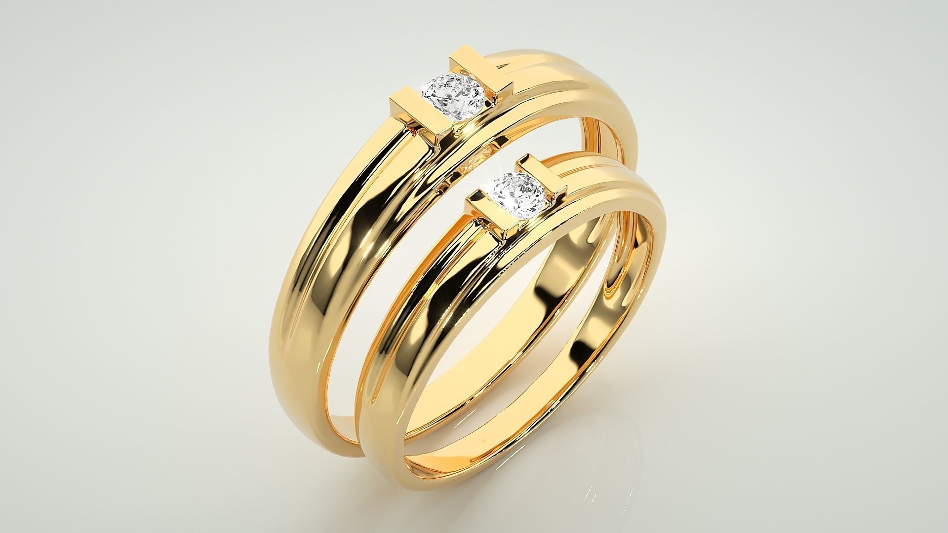 Solitaire Couple Band Ring 3dm stl render detail 3D print model_12