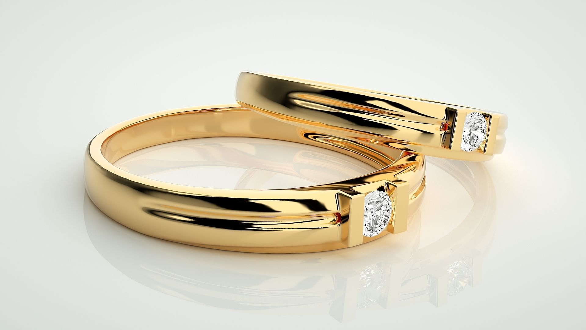 Solitaire Couple Band Ring 3dm stl render detail 3D print model_10