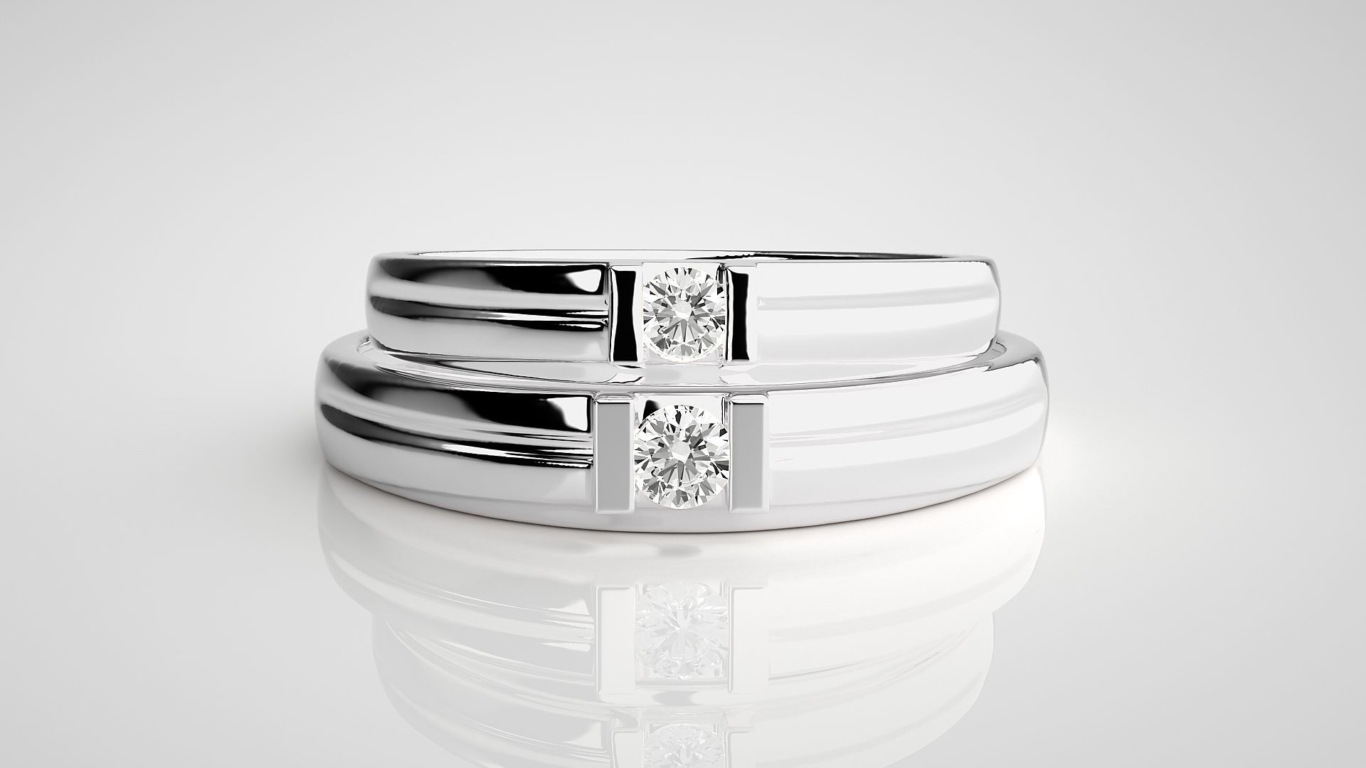 Solitaire Couple Band Ring 3dm stl render detail 3D print model_7