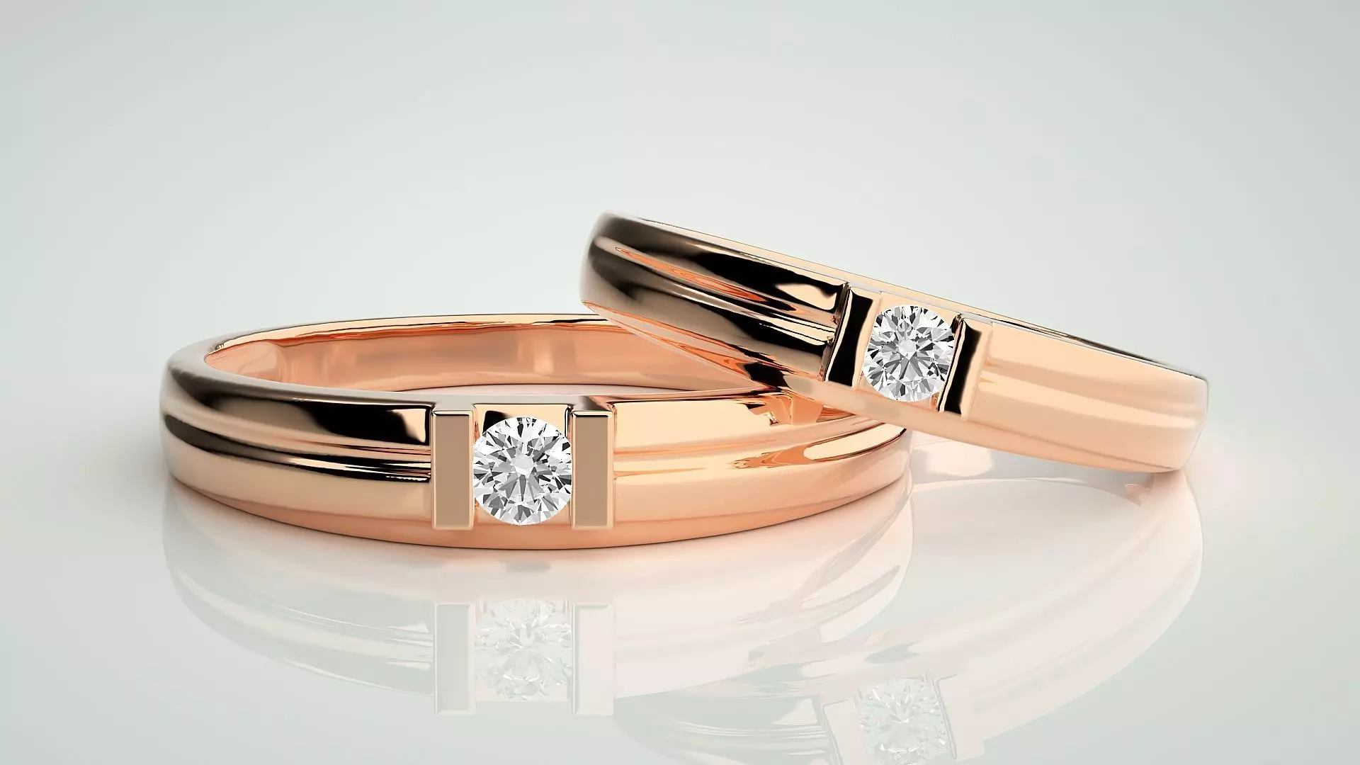 Solitaire Couple Band Ring 3dm stl render detail 3D print model_0