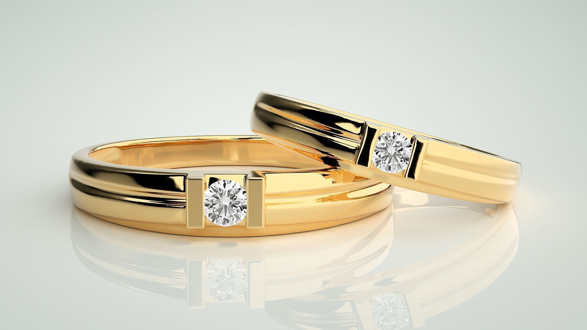 Solitaire Couple Band Ring 3dm stl render detail 3D print model_9