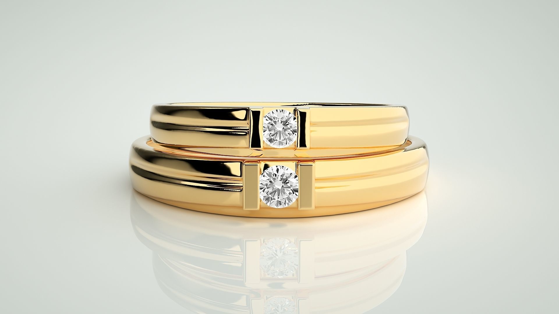 Solitaire Couple Band Ring 3dm stl render detail 3D print model_11