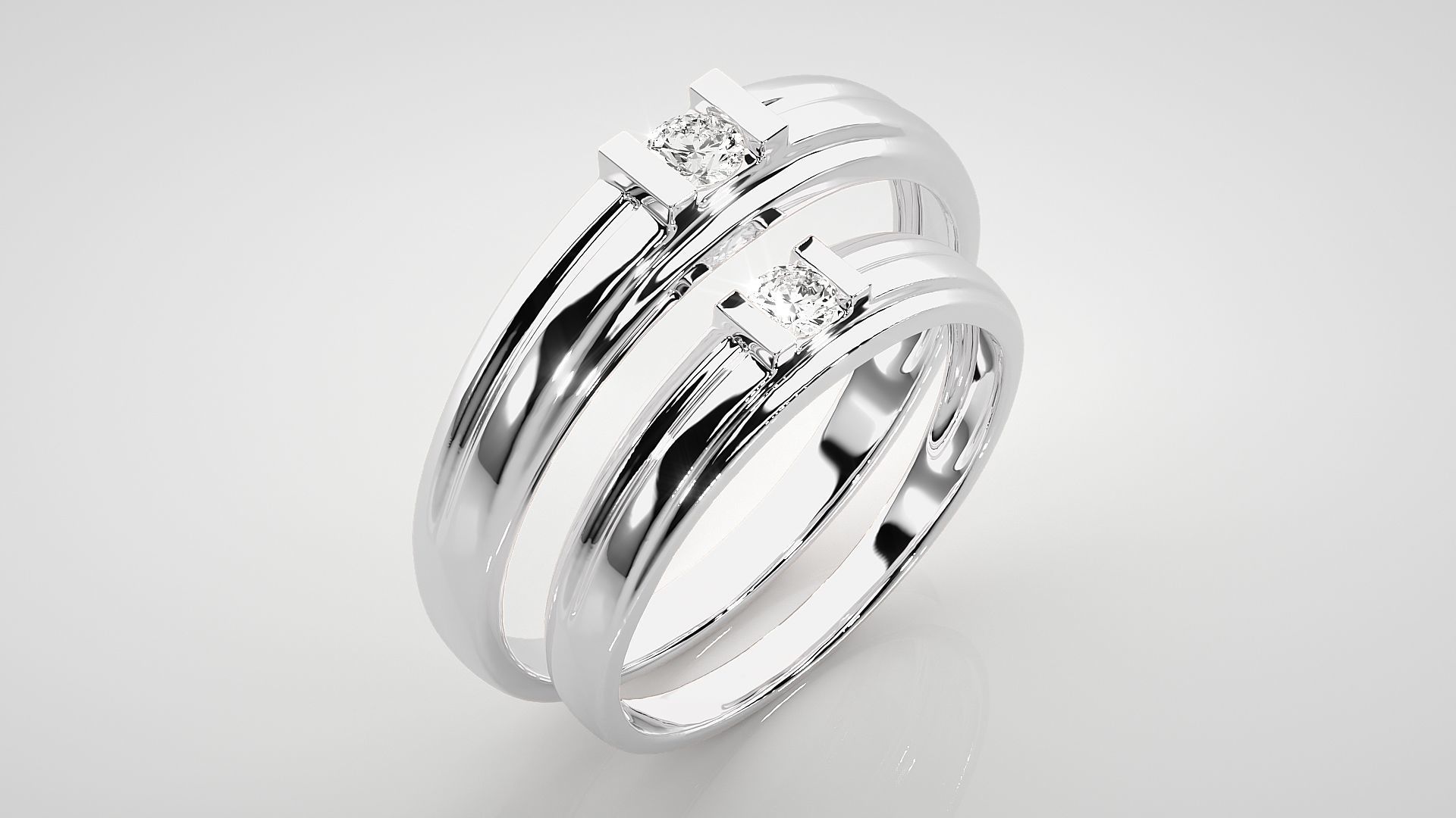 Solitaire Couple Band Ring 3dm stl render detail 3D print model_8