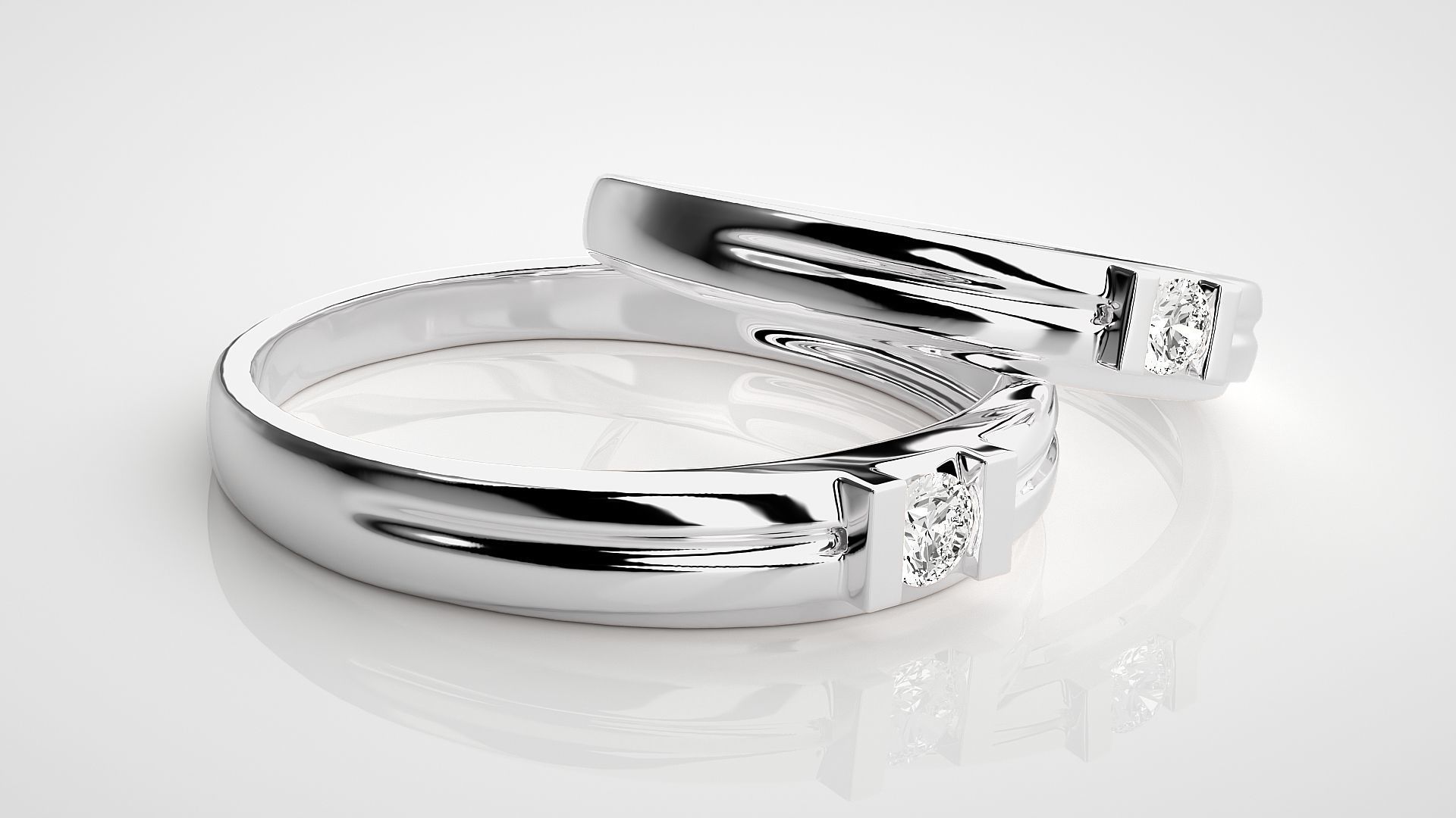 Solitaire Couple Band Ring 3dm stl render detail 3D print model_5