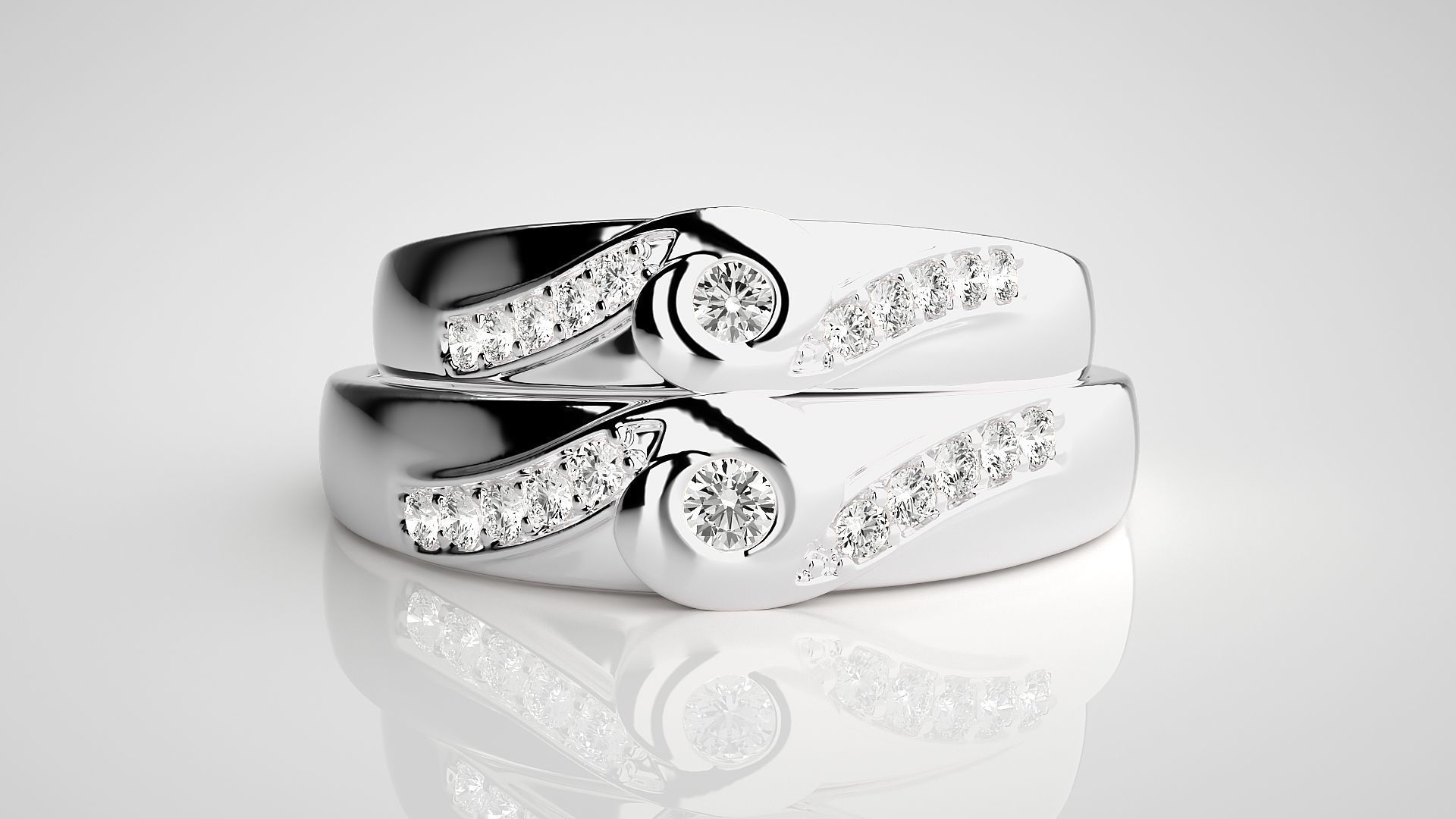 Solitaire Couple Band Ring 3dm stl render detail 3D print model_7