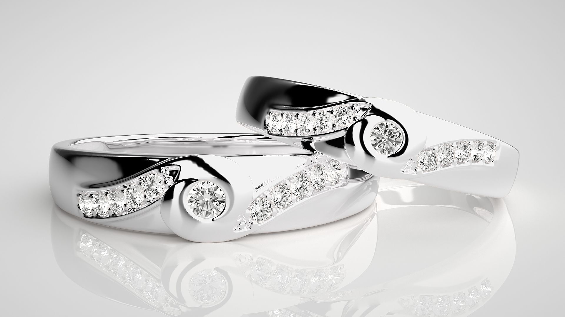 Solitaire Couple Band Ring 3dm stl render detail 3D print model_5