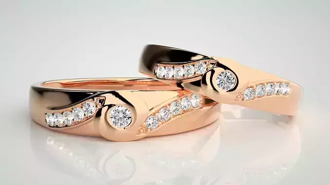 Solitaire Couple Band Ring 3dm stl render detail