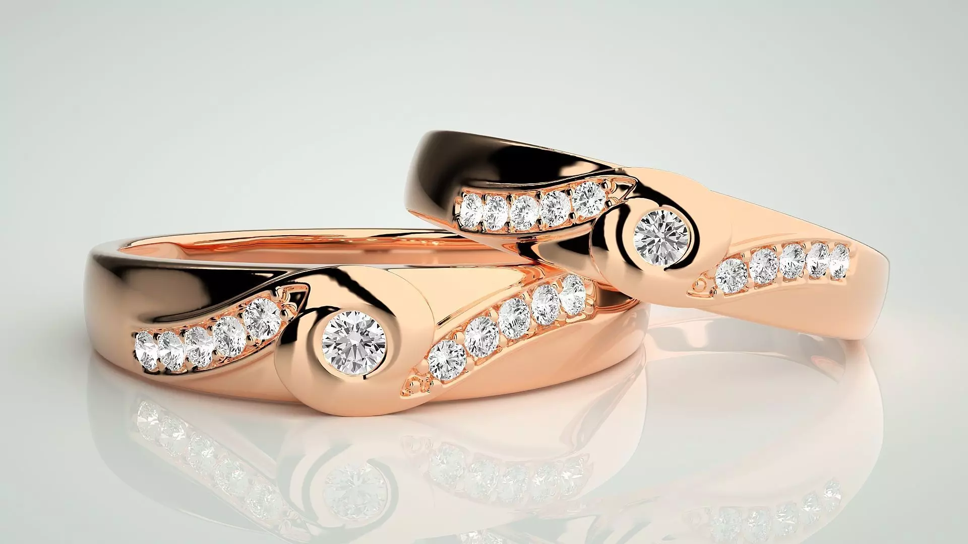 Solitaire Couple Band Ring 3dm stl render detail 3D print model_0